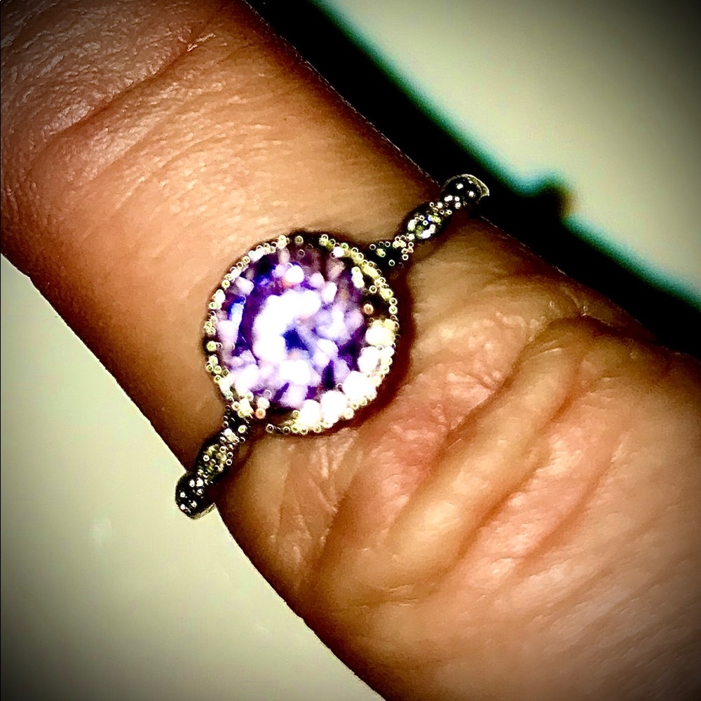 Elegant silver genuine amethyst & CZ Ring